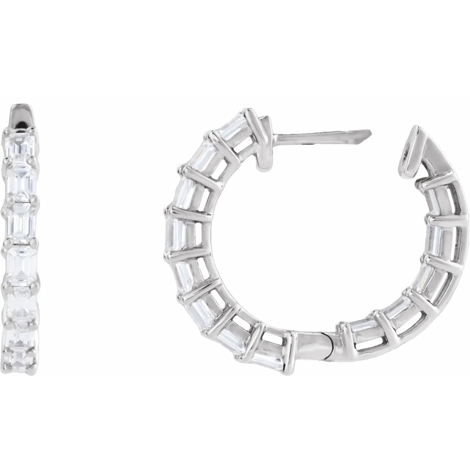 3 CTW Emerald Cut Lab-Grown Diamond Inside-Outside Hoop Earrings white gold open