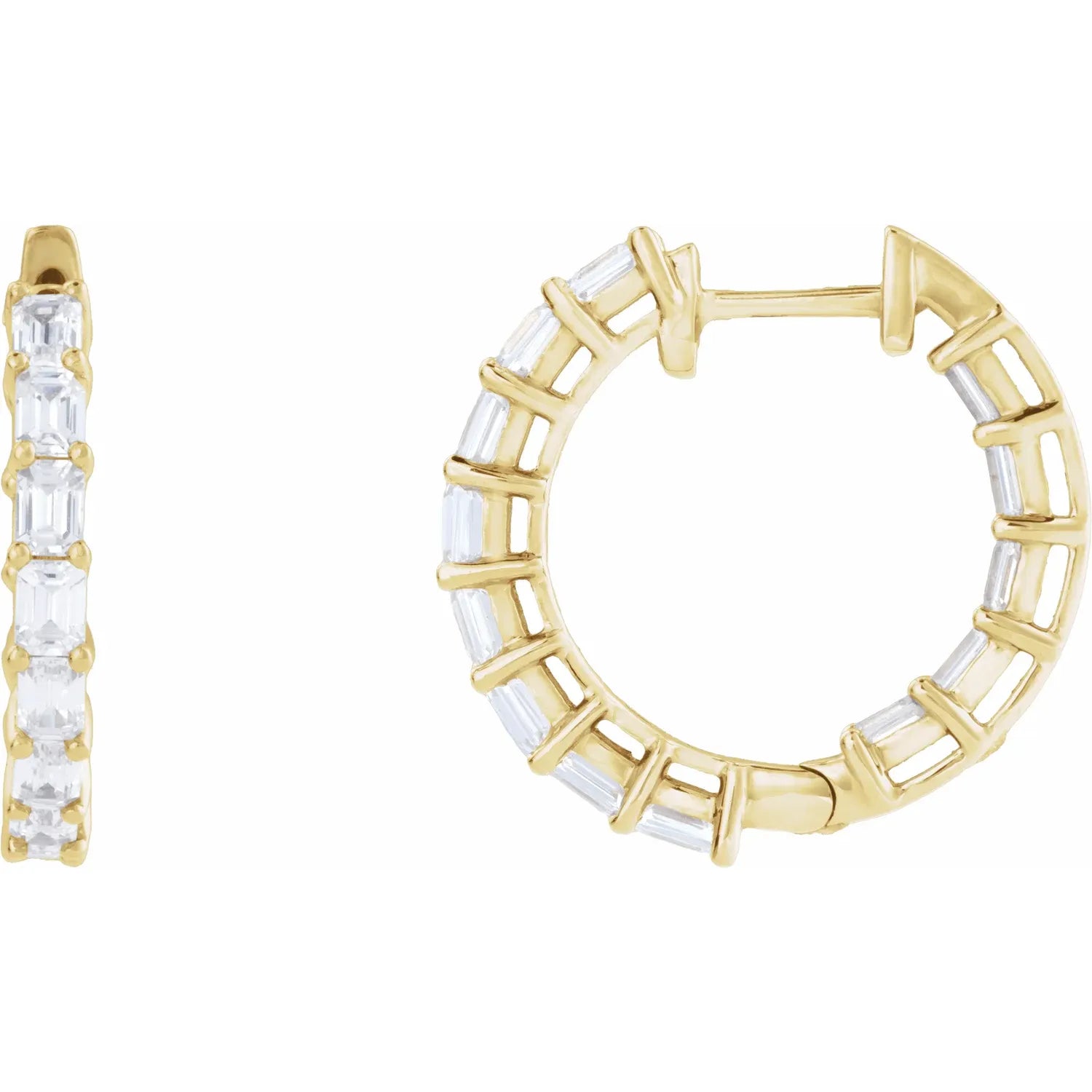 3 CTW Emerald Cut Lab-Grown Diamond Inside-Outside Hoop Earrings yellow gold