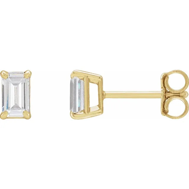 1.5 CTW Emerald Cut Lab Grown Diamond Stud Earring Yellow Gold 