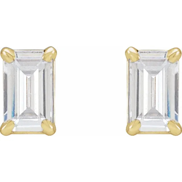 1.5 CTW Emerald Cut Lab Grown Diamond Stud Earring Yellow Gold show stones