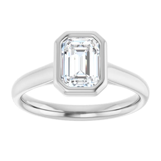 1 CT Bezel Set emerald Cut diamond engagement ring on white gold