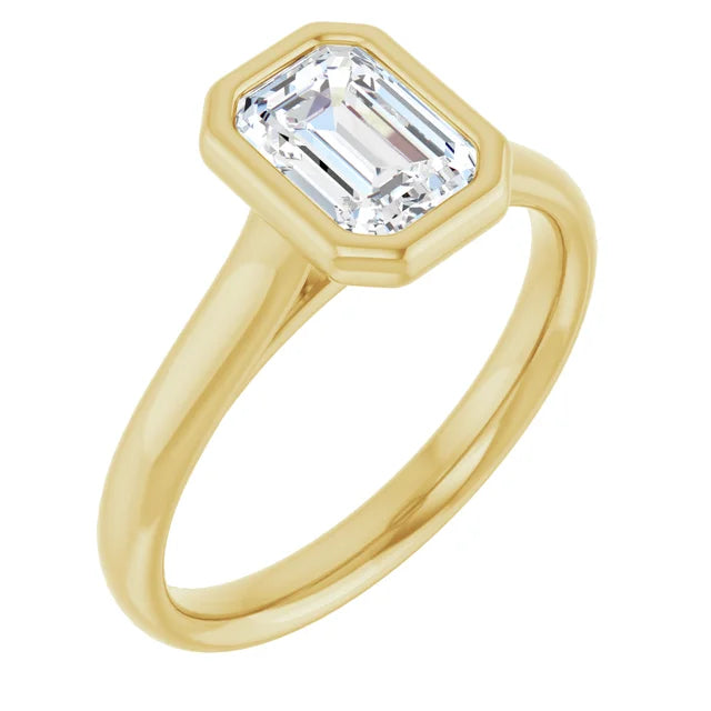 1 CT Bezel Set emerald Cut diamond engagement ring on Yellow gold