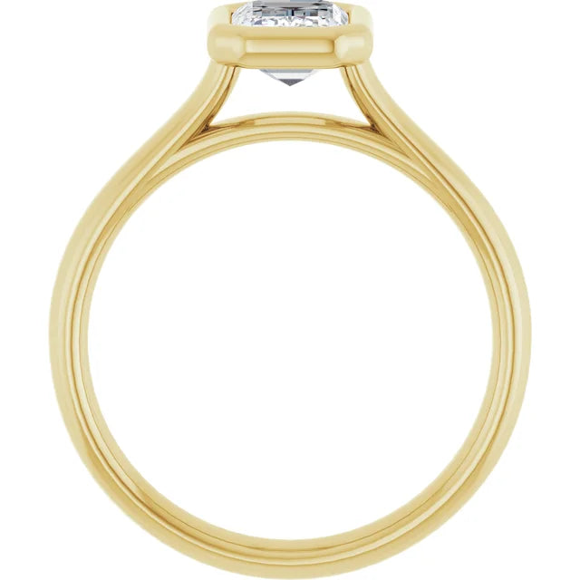 1 CT Bezel Set emerald Cut diamond engagement ring on Yellow gold showing under gallery 