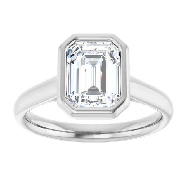 2 CT Bezel Set emerald Cut diamond engagement ring 