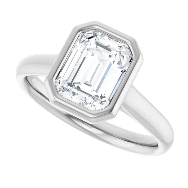 2 CT Bezel Set emerald Cut diamond engagement ring on white gold 