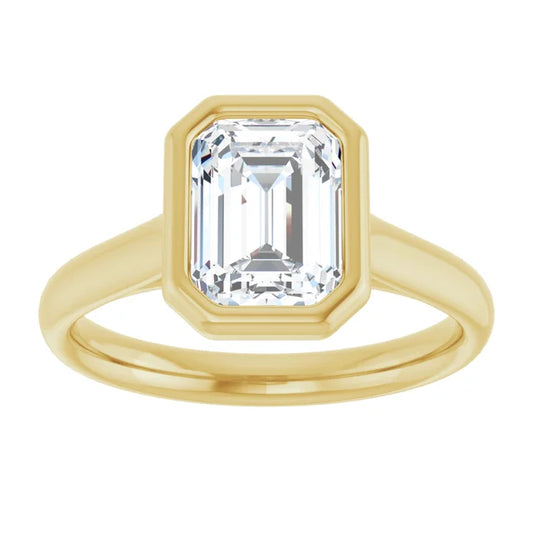 2 CT Bezel Set emerald Cut diamond engagement ring on yellow gold