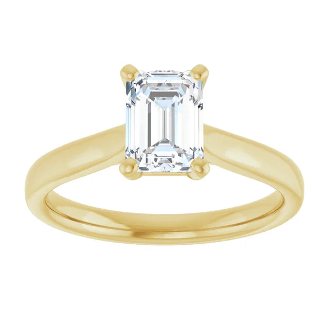 1 CT Emerald Cut Solitaire Lab Grown Diamond Engagement Ring Yellow gold