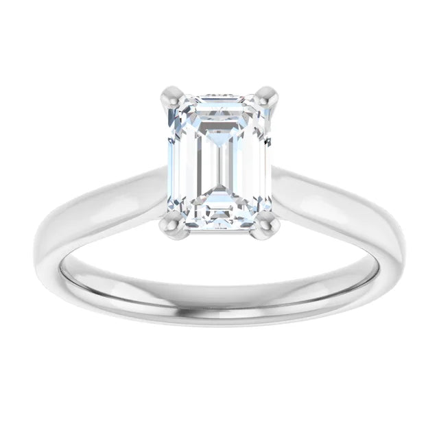 1 CT Emerald Cut Solitaire Lab Grown Diamond Engagement Ring white gold