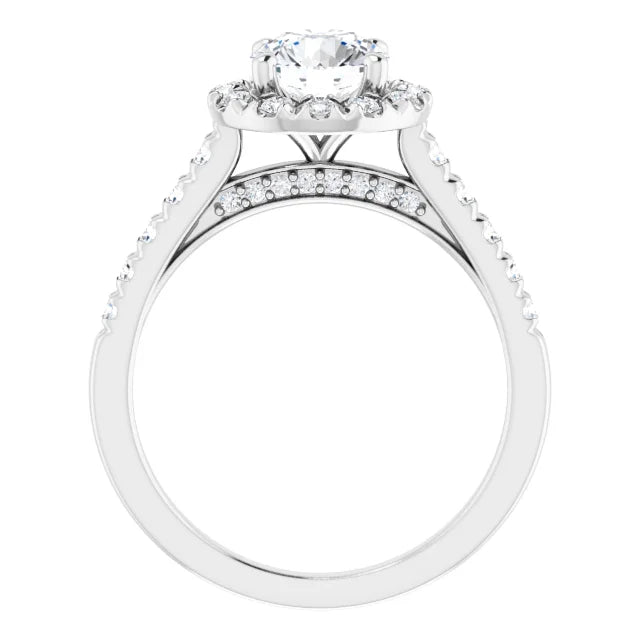 French Set Halo Style Lab Grown Diamond Engagement Ring White Gold