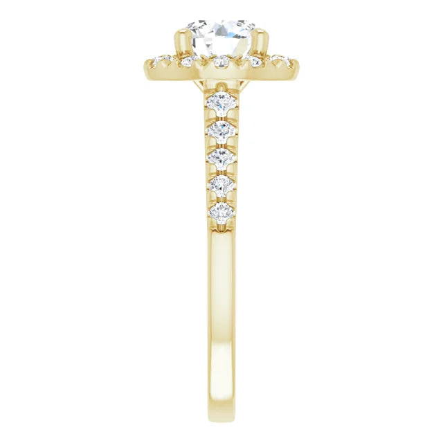 French Set Halo Style Lab Grown Diamond Engagement Ring  Yellow Gold Showing Shank