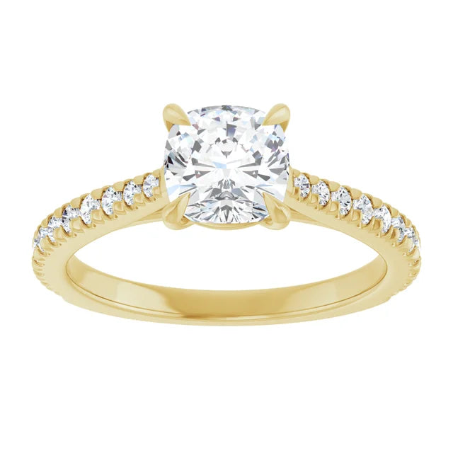 1 CT Cushion Cut lab Grown Diamond Engagement Ring for women yellow gold