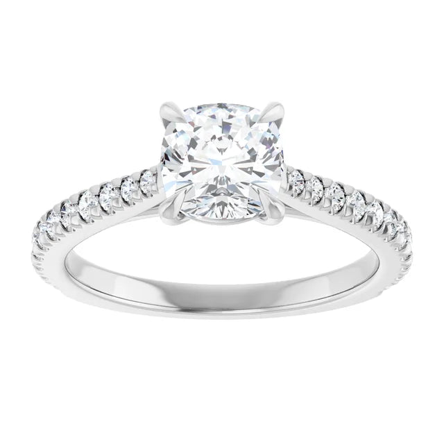 1 CT Cushion Cut lab Grown Diamond Engagement Ring for women white gold