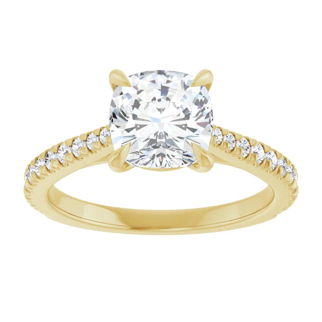 Cushion Cut lab Grown Diamond Engagement Ring for women 2 CTW on yellow gold