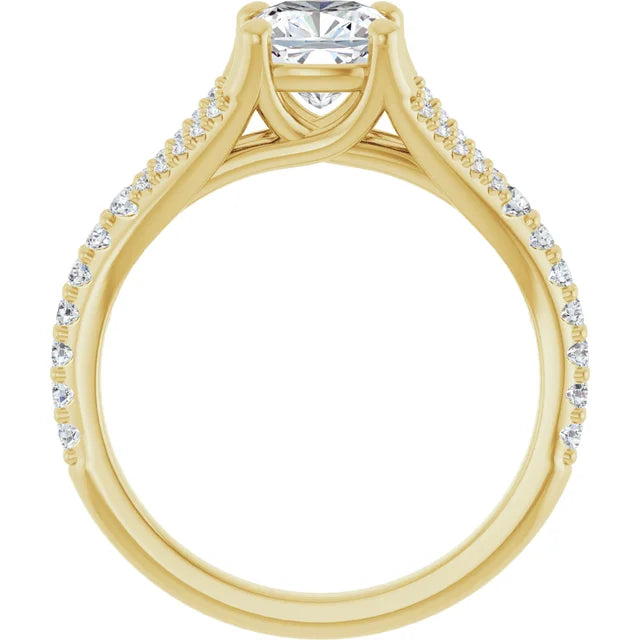 1 CT Accented Shank Cushion Cut Diamond engagement Ring  yellow gold showing under gallery 