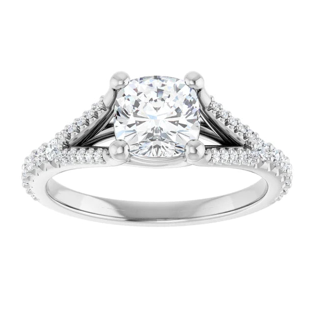 1 CT Accented Shank Cushion Cut Diamond engagement Ring on white gold 