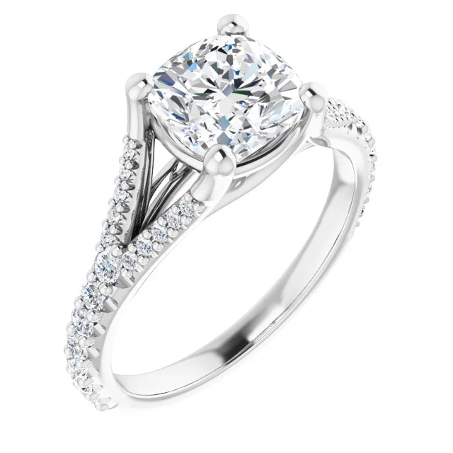 2 CT Accented Shank Cushion Cut Diamond engagement Ring on white gold sideway picture 