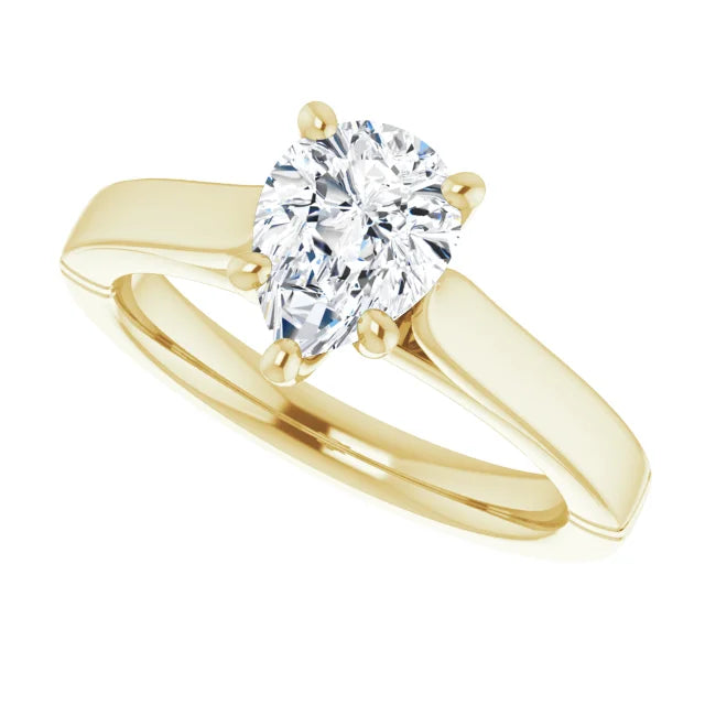 1 CT Pear solitaire Diamond engagement Ring yellow gold sideway picture showing center stone 