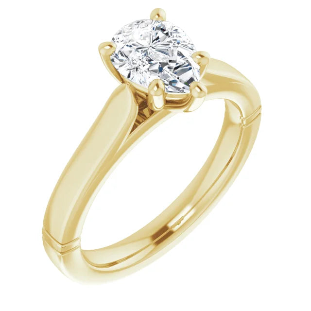 1 CT Pear solitaire Diamond engagement Ring yellow gold sideway picture 