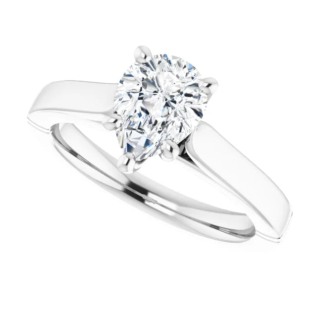 2 CT Pear solitaire Diamond engagement Ring white gold sideway picture showing center stone 