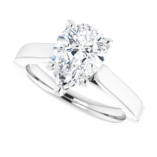 2 CT Pear solitaire Diamond engagement Ring sideway picture showing prongs and center stone 