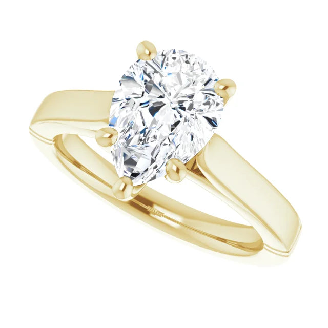 2 CT Pear solitaire Diamond engagement Ring yellow gold sideway picture showing center stone 