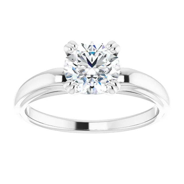 1 CT Round Lab Grown Diamond Engagement Ring white gold showing center stone 