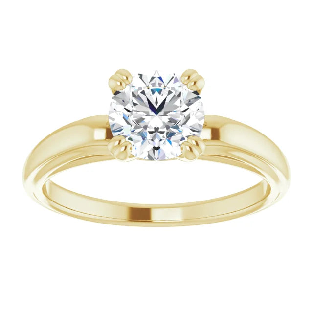 1 CT Round Lab Grown Diamond Engagement Ring Yellow Gold Showing center Stone