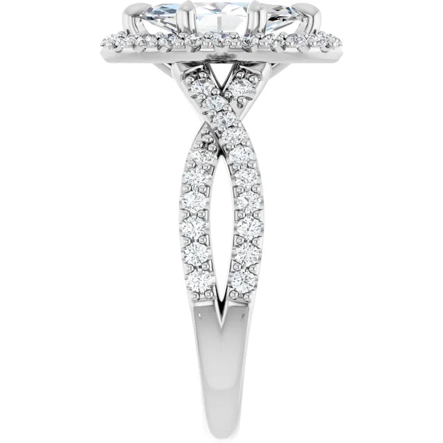 1 1/2 CTW pear shaped Diamond solitaire engagement ring for women on white gold showing diamond on the shank 