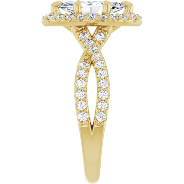 1 1/2 CTW pear shaped Diamond solitaire engagement ring for women on yellow gold showing diamond on shank