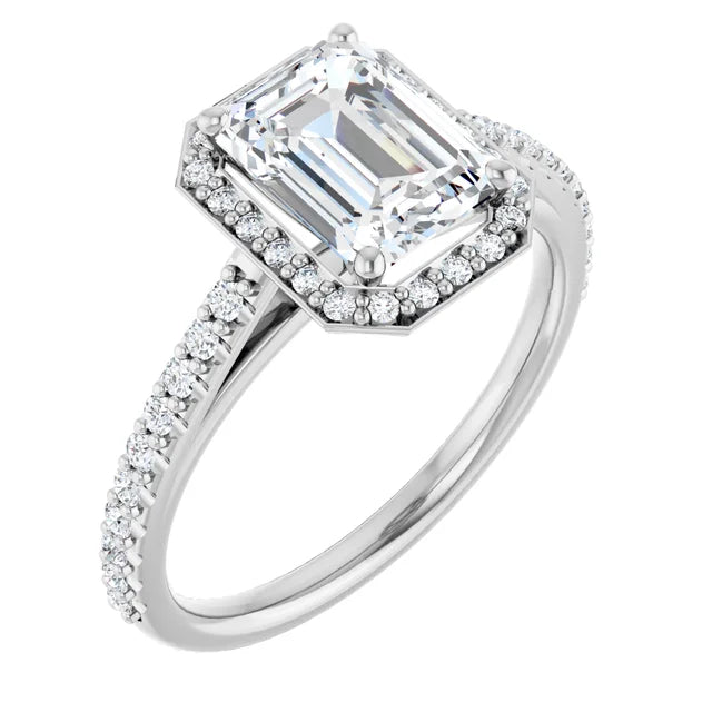 2 CT Halo Style Emerald Cut Diamond Engagement Ring for women on white gold picture from the side 