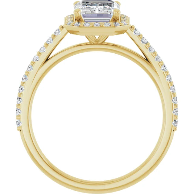 2 CT Halo Style Emerald Cut Diamond Engagement Ring for women yellow gold showing under gallery 