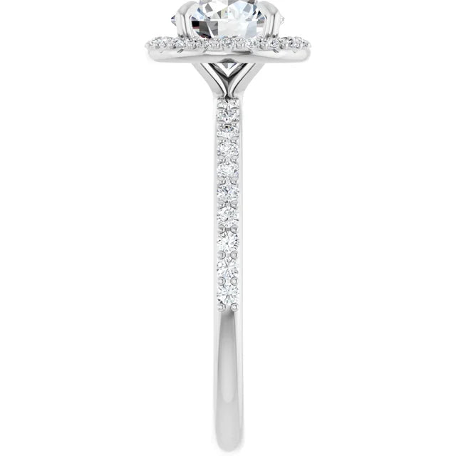 Halo Style Lab Grown Diamond Engagement Ring White Gold showing shank