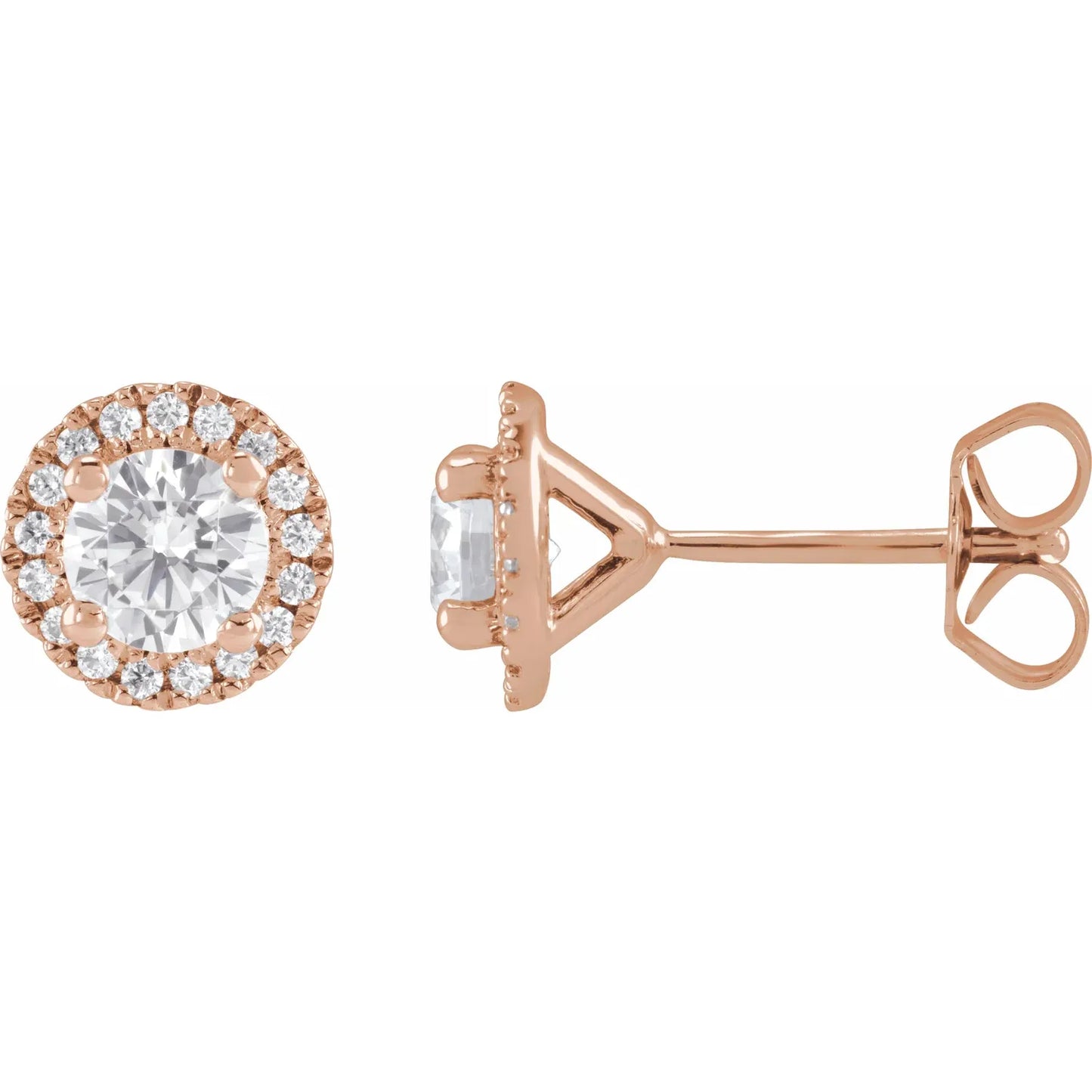 1 CTW Halo Style Lab Grown Diamond Stud Earrings Rose Gold 