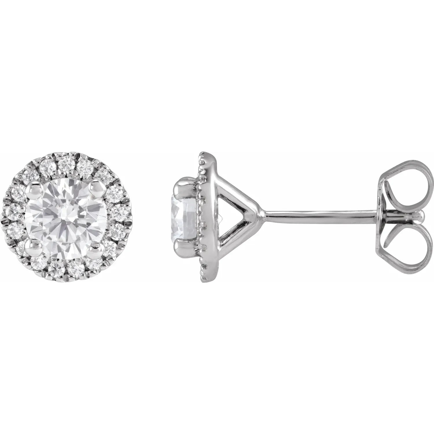 1 CTW Halo Style Lab Grown Diamond Stud Earrings White Gold