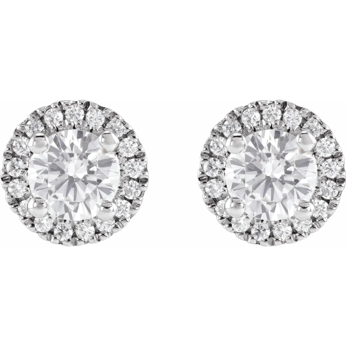 1 CTW Halo Style Lab Grown Diamond Stud Earrings White Gold showing Stones and Halo Style 