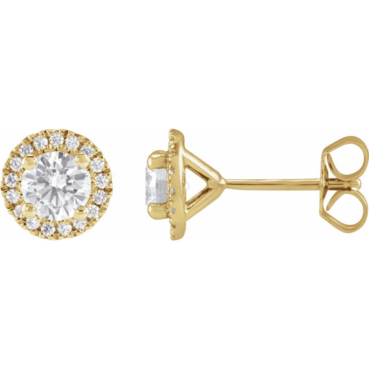 1 CTW Halo Style Lab Grown Diamond Stud Earrings Yellow Gold