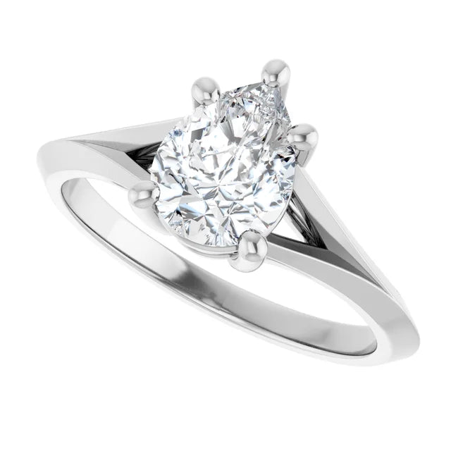 1 CT Diamond Pear Solitaire engagement ring for women on white gold sideway picture showing center stone 