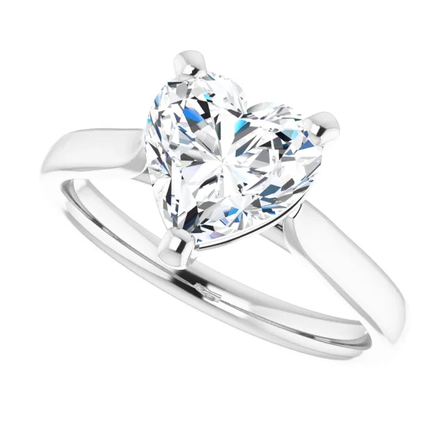 2 CT Heart Shape Diamond Solitaire Engagement Ring For Women white gold sideway picture showing center stone 