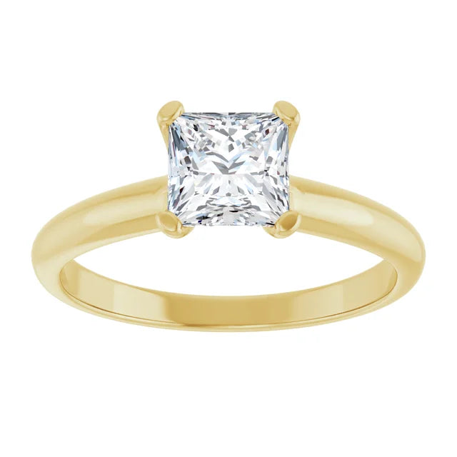  1 CT Lab Created Princess Cut Diamond engagement Ring yellow gold showing center stone