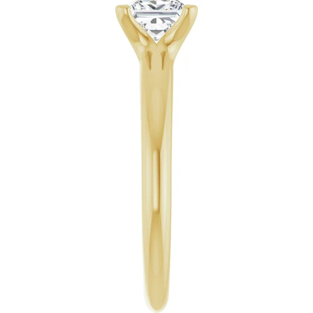  1 CT Lab Created Princess Cut Diamond engagement Ring on Yellow gold showing shank