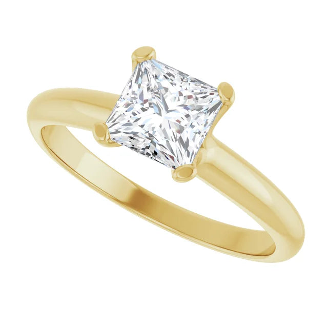  1 CT Lab Created Princess Cut Diamond engagement Ring on Yellow gold showing center stone