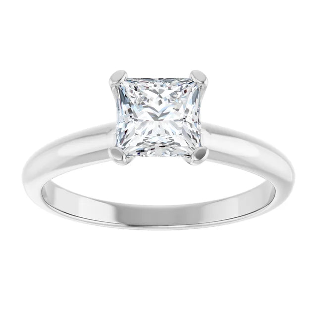  1 CT Lab Created Princess Cut Diamond engagement Ring on White gold showing center stone