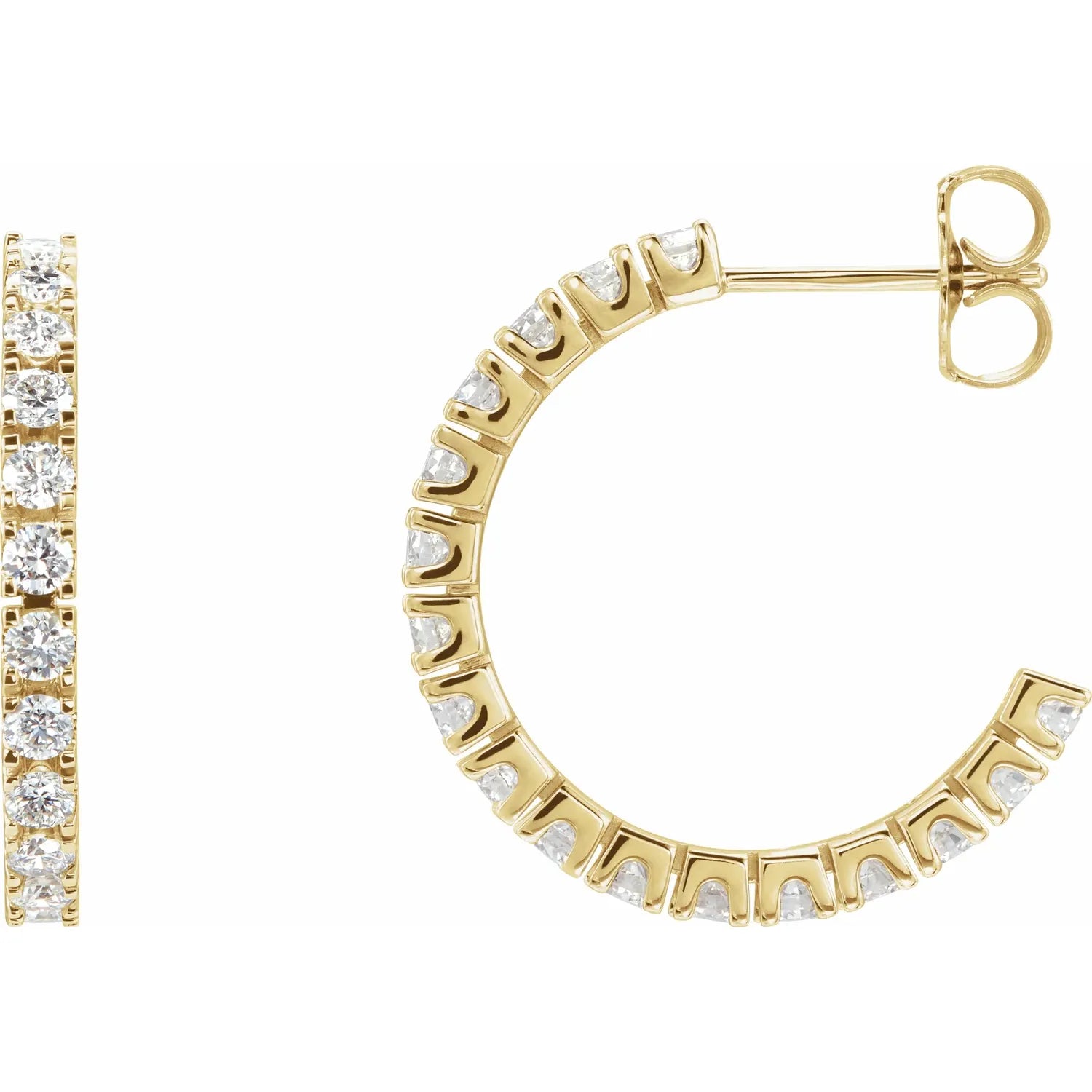 1 CTW lab grown diamond hoop earrings yellow gold show post