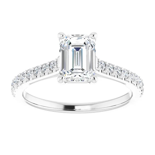 1 CT Infinity Emerald Cut Solitaire Engagement Ring for women on white gold showing center stone 