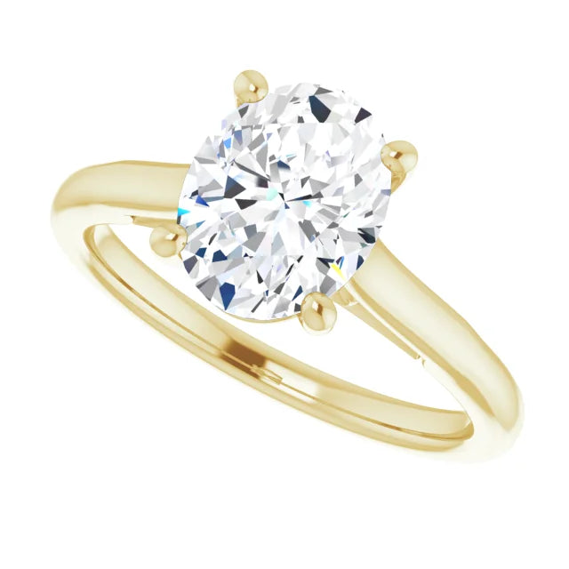 2 CT Lab Grown Diamond Oval Solitaire Engagement Ring on yellow gold sideway picture showing center stone 