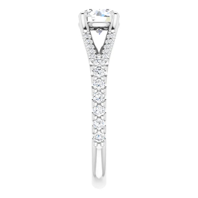 accented shank Lab Grown Diamond Engagement Ring on white gold showing diamond on the shank 