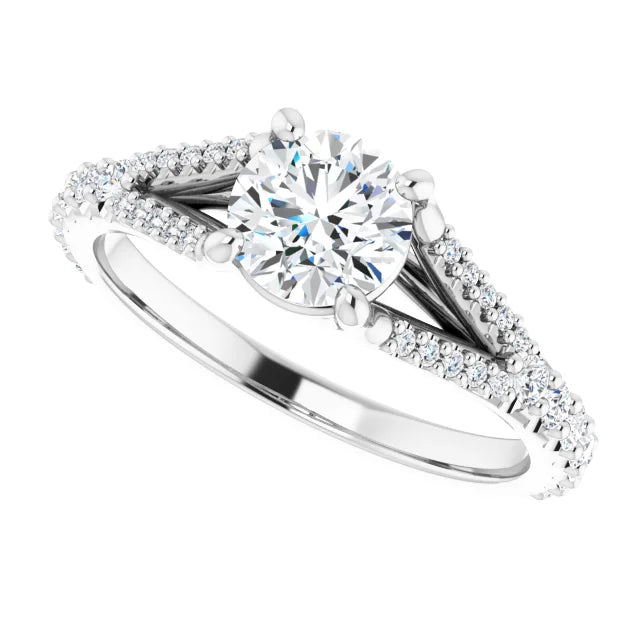 accented shank Lab Grown Diamond Engagement Ring 14K White gold showing diamond 