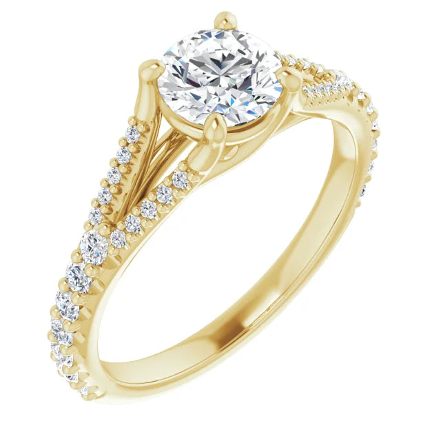 accented shank Lab Grown Diamond Engagement Ring 14K Yellow Gold Picture taken from the side showing shanks 