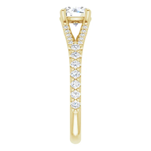 accented shank Lab Grown Diamond Engagement Ring yellow gold showing diamond on the shank