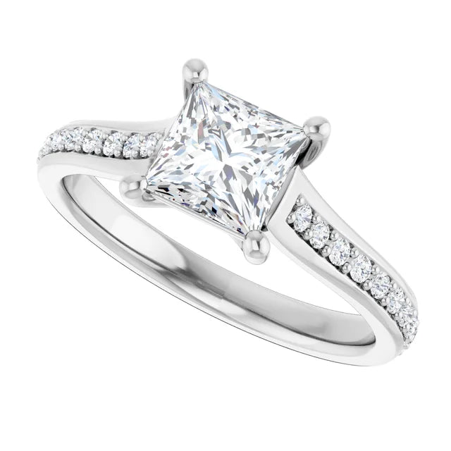 assented Shank Prince Cut Lab Grown Diamond Engagement Ring on White Gold